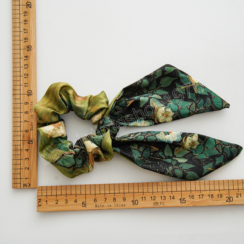 Fashion Tie-dye pattern Print Long Ribbon Satin Scrunchies Ponytail Hair Tie for Women Girls Hair Band Headwear Hair Accessories