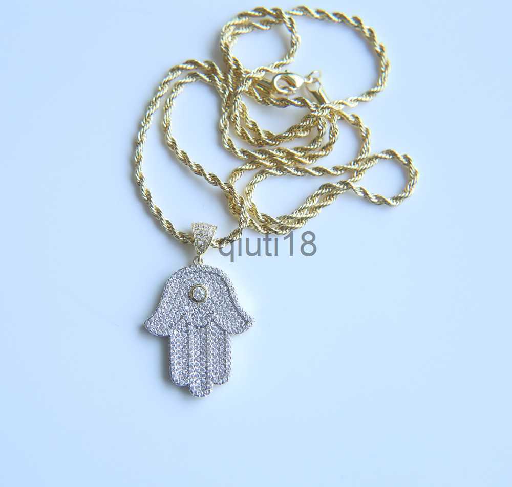 Pendant Necklaces hip hop bling jewelry iced out cool boy mens necklace hamsa hand pendant gold silver plated cz cubic zirconia bling hiphop necklace 