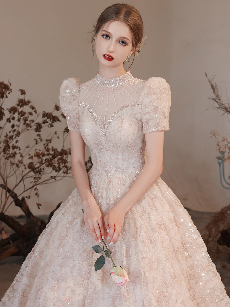 shiny gown Wedding Dresses 2023 Ball Gown Plus Size Princess for Women Short Sleeves Country Boho Bridal Gowns Nude ing sexy beach Vestido De Noiva