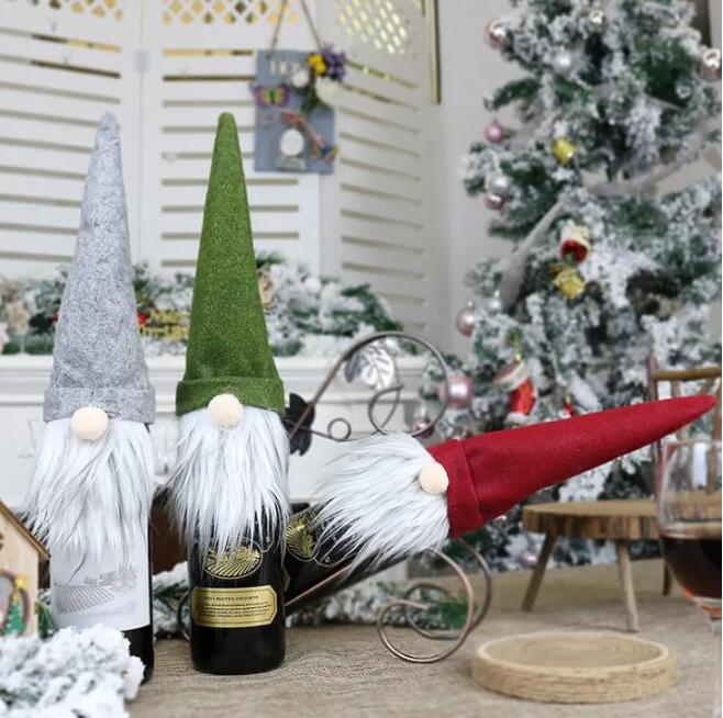 Christmas Wine Bottle Cover Handmade Swedish Gnomes Wine Bottle Toppers for Xmas Home Party Table Decorations Xmas Gifts