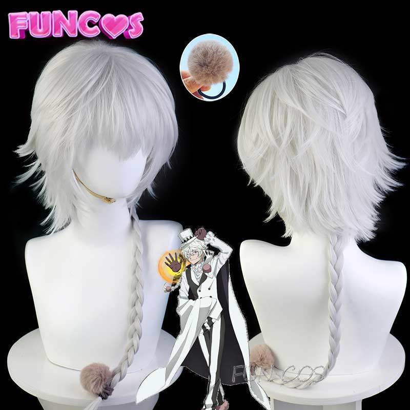 Wigs Nikolai Gl Cosplay Hairpin Anime Bungo Stray Dogs Season 4 White Braid Heat-Resistant Fiber Hair Free Wig Cap 230908