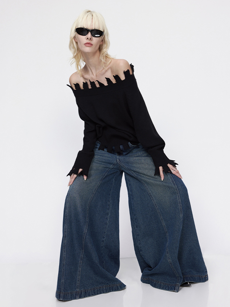 Women's Jeans REDDACHiC Korean Stylish Women Baggy Flared Leg Loose Vintage Elephant Bell Bottoms Bootcut Blue Pants High Waist Trousers 230908