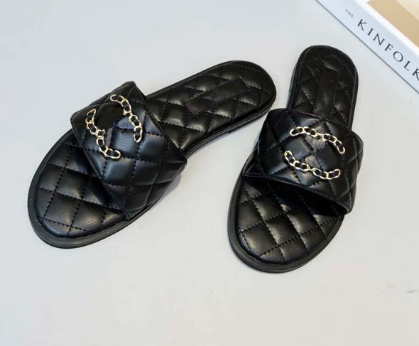 Designer Sandal Slides Women Fashion Black Caviar Leather DAD Sandals gold logo Classic Luxury Beach Slide Slipper Vacation Outdoor