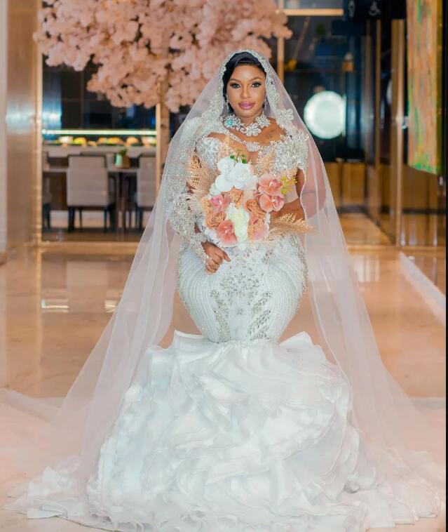 Ebi Arabic Mermaid Aso urious Wedding Dress Crystals Beaded Detachable Train Sexy Bridal Gowns Dresses Zj Es