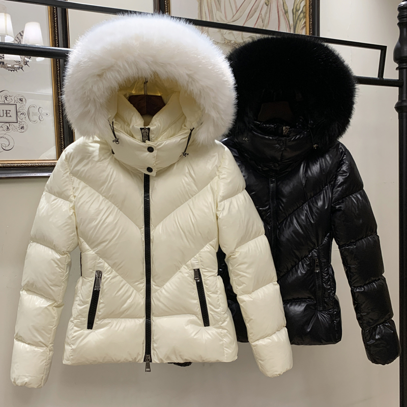 Womens Jacket Fox fur collar Down Jackets puffer jacket collar Coats Winter Coat Bright black Warm Fashion Parkas Outerwear