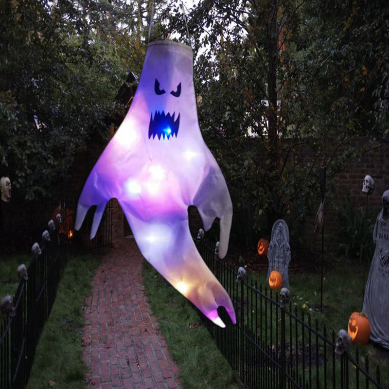 Large LED Halloween Outdoor Light Hanging Ghost Halloween Party Dress Up Glowing Spooky Lamp Horror Props Home Bar Decoration D2.0