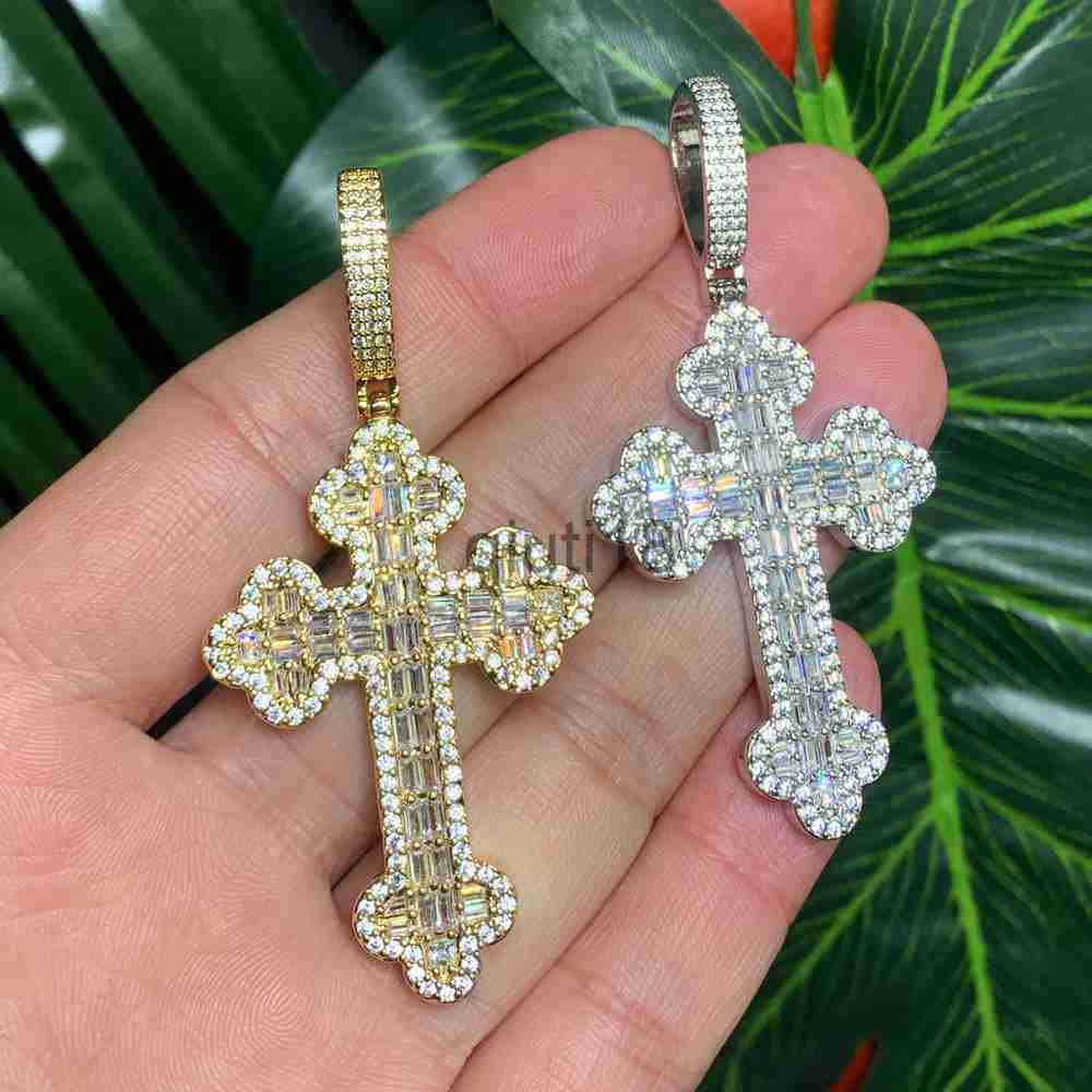 Pendant Necklaces New Men Women Hip Hop Cross Pendant Necklace Full Paved Rectangle Cubic Zircon Rope Chain Iced Out Bling CZ Jewelry x0909