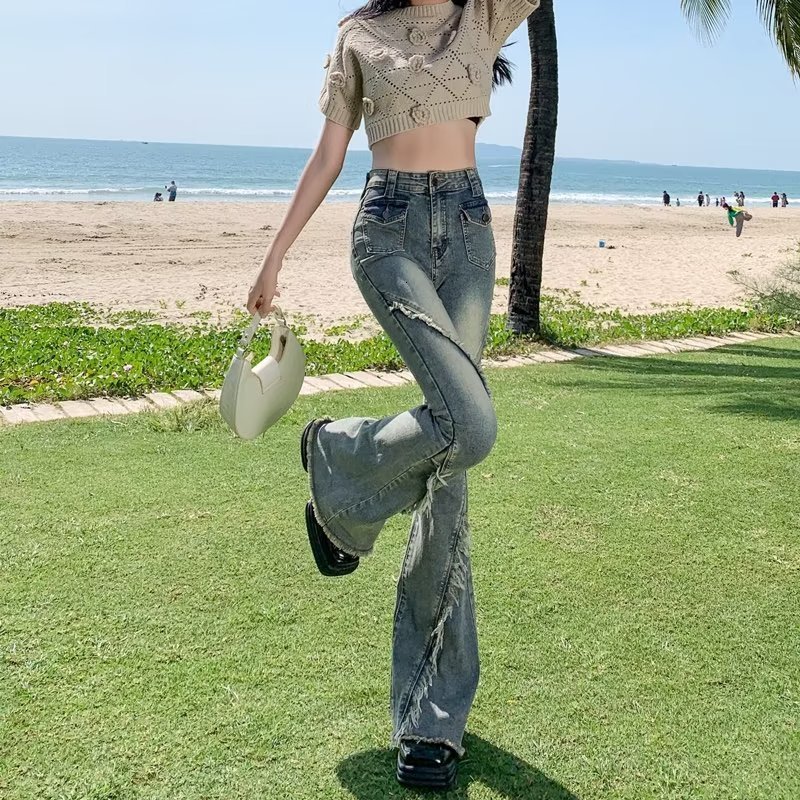 Women's Jeans Versatile Japanese Pants Spring And Autumn Trends Dark Micro Flared Minimalist Literary High Waisted Fashion 230908Z