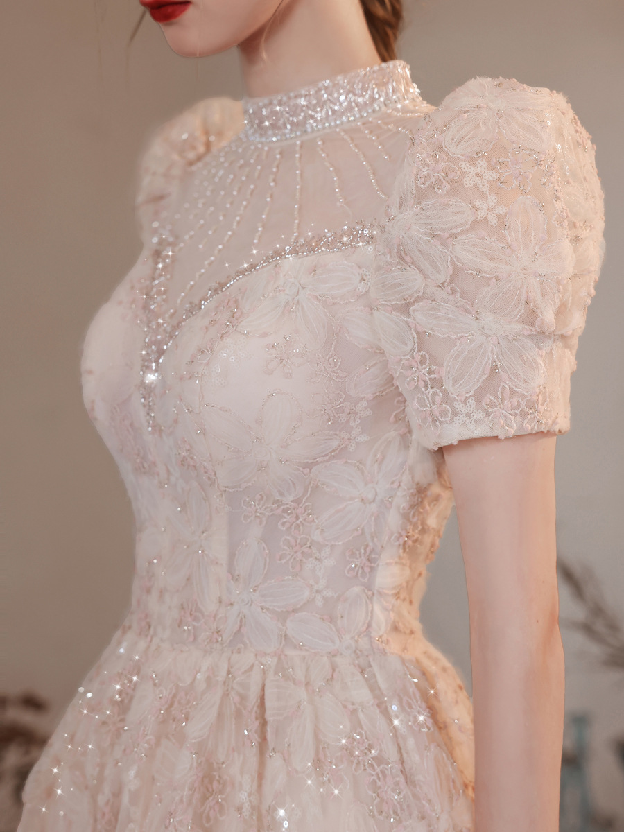 shiny gown Wedding Dresses 2023 Ball Gown Plus Size Princess for Women Short Sleeves Country Boho Bridal Gowns Nude ing sexy beach Vestido De Noiva