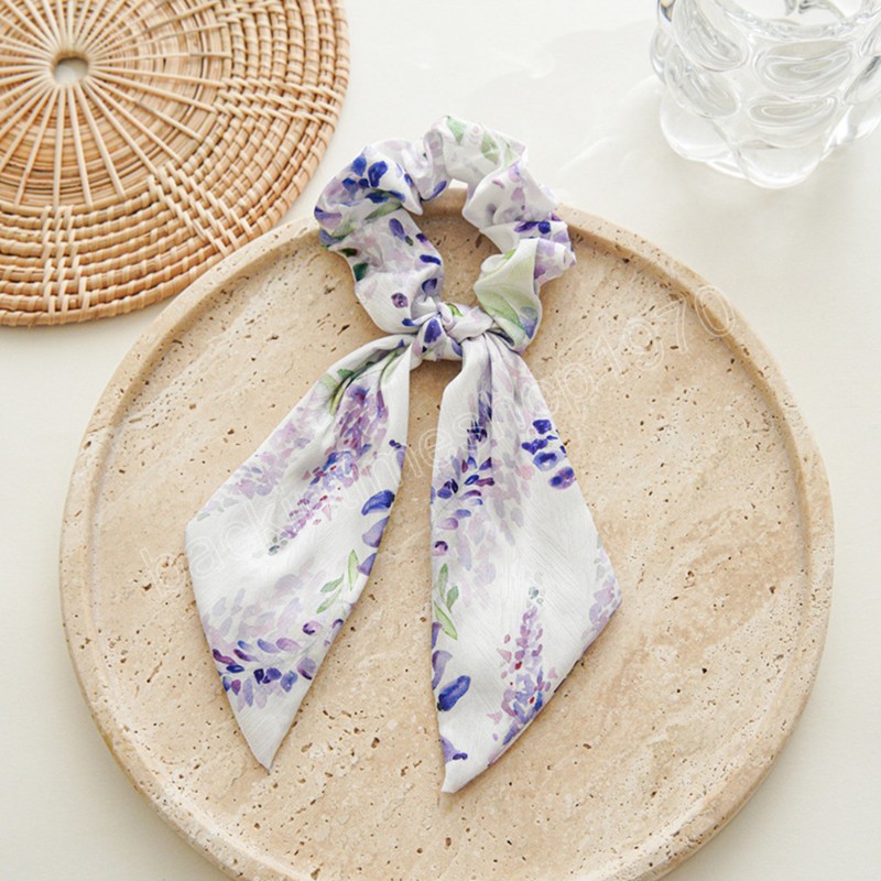 Fashion Tie-dye pattern Print Long Ribbon Satin Scrunchies Ponytail Hair Tie for Women Girls Hair Band Headwear Hair Accessories