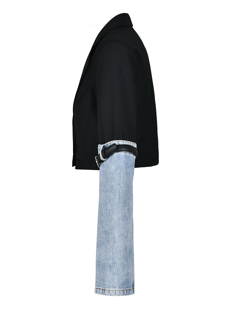 Women's Suits Blazers DEAT Fashion Denim Patchwork Blazer Notched Collar Single Button Long Sleeve Short Suit Jackets Autumn 2023 7AB010 230908