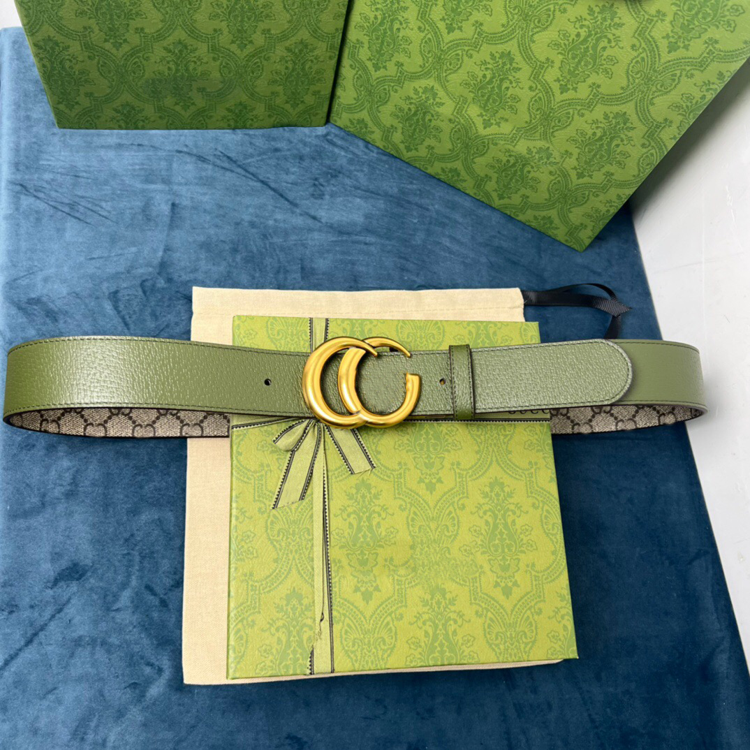 10A new brown grey canvas green genuine leather reversible buckle women belt with big box men belts women gold silver buckle belt 06618