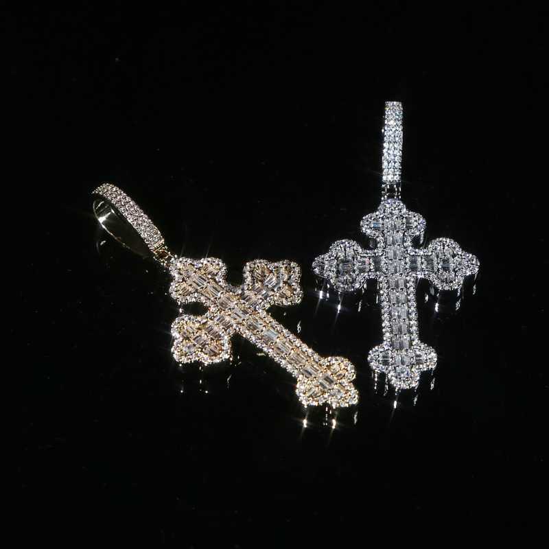 Pendant Necklaces New Men Women Hip Hop Cross Pendant Necklace Full Paved Rectangle Cubic Zircon Rope Chain Iced Out Bling CZ Jewelry x0909