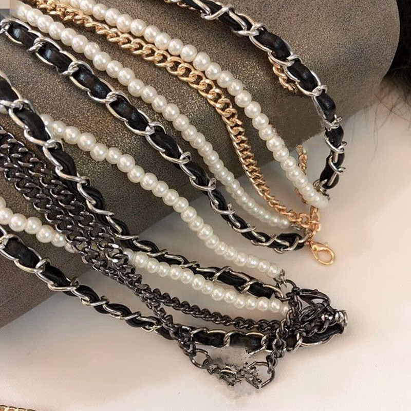 Quality 2h45 fashion women model star sunglasses uv400 round chain rimless metal exqusite leather pearl multi-layer chain fullset desi case