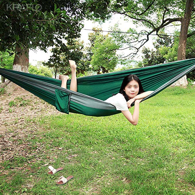 Outdoor furniture camping hammock Kraflo Survival travel single Double person taffeta fabric parachute hammock with dark carabiners and tree straps