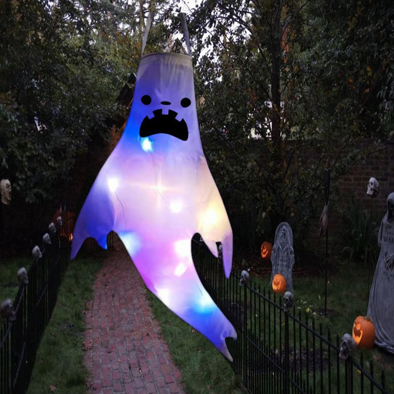 Large LED Halloween Outdoor Light Hanging Ghost Halloween Party Dress Up Glowing Spooky Lamp Horror Props Home Bar Decoration D2.0