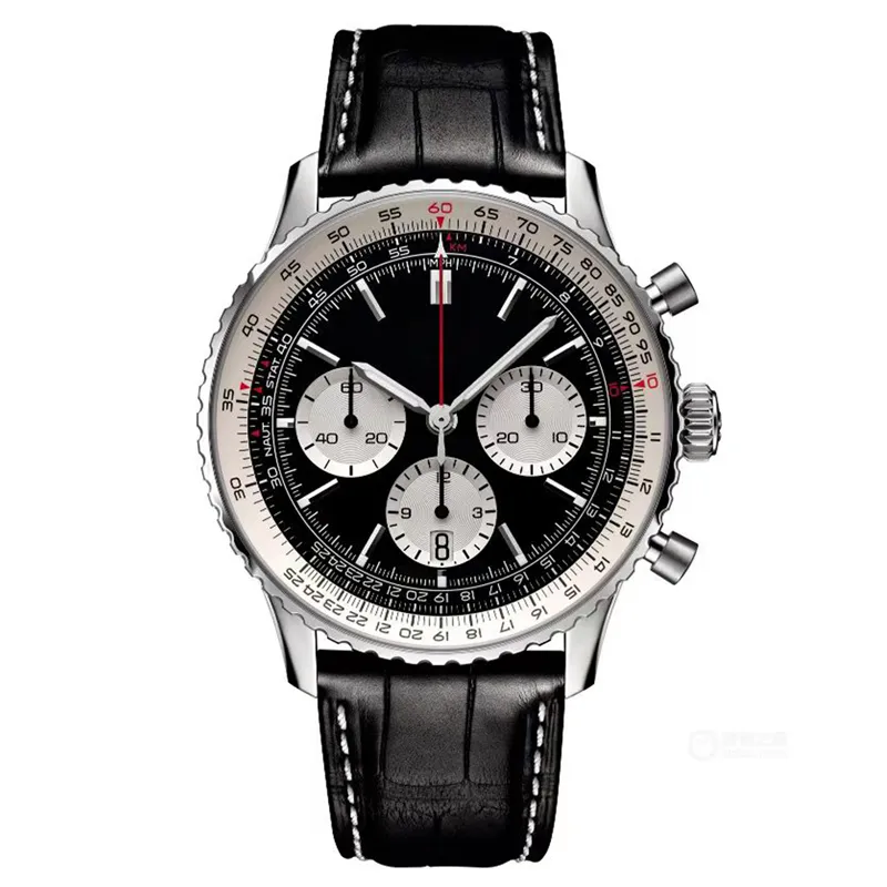 2022 Mens Quartz Movement 50mm leather watch with blue black sapphire watch super luminous luxury watch