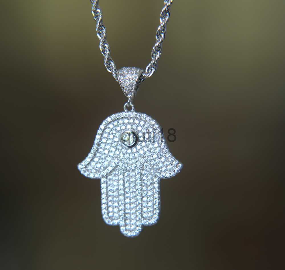 Pendant Necklaces hip hop bling jewelry iced out cool boy mens necklace hamsa hand pendant gold silver plated cz cubic zirconia bling hiphop necklace 