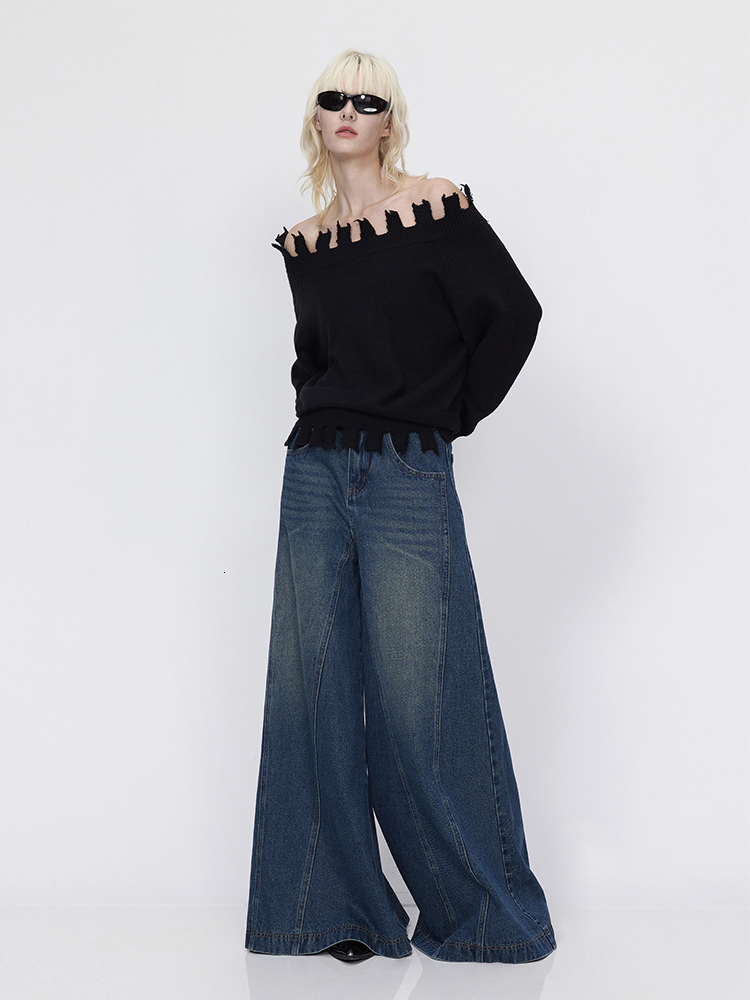 Women's Jeans REDDACHiC Korean Stylish Women Baggy Flared Leg Loose Vintage Elephant Bell Bottoms Bootcut Blue Pants High Waist Trousers 230908