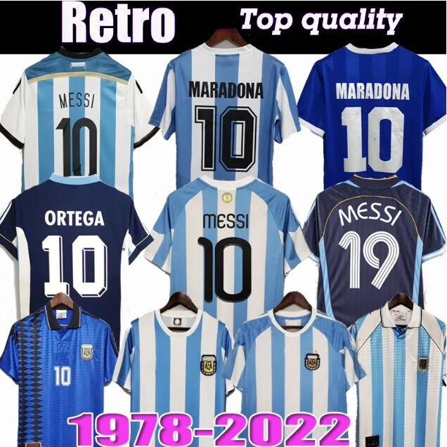 78 86 98 Retro Soccer jersey Maradona 1994 1996 2000 2001 2006 2010 Kempes Batistuta Riquelme HIGUAIN KUN AGUERO CANIGGIA AIMAR Football Shirts 22/23
