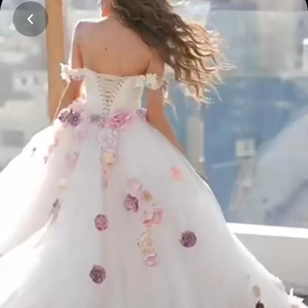 Ball Gown Wedding Dresses White Bridal Gowns Formal Sweetheart Tulle Ivory New Custom Plus Size Lace Up Zipper Off-Shoulder Sleeveless 3D Floral Appli