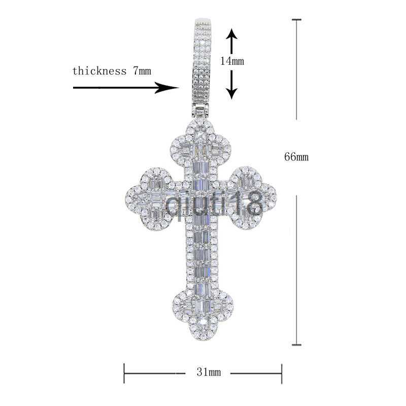 Pendant Necklaces New Men Women Hip Hop Cross Pendant Necklace Full Paved Rectangle Cubic Zircon Rope Chain Iced Out Bling CZ Jewelry x0909