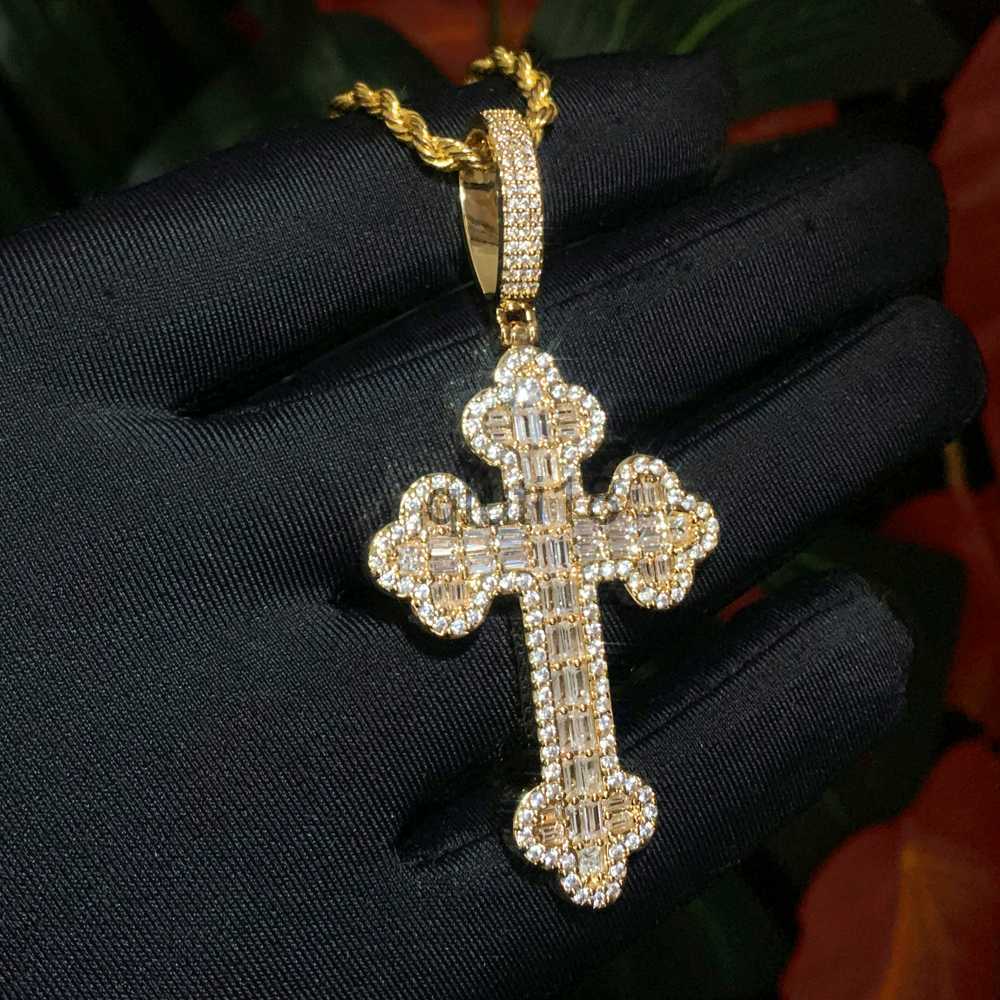 Pendant Necklaces New Men Women Hip Hop Cross Pendant Necklace Full Paved Rectangle Cubic Zircon Rope Chain Iced Out Bling CZ Jewelry x0909