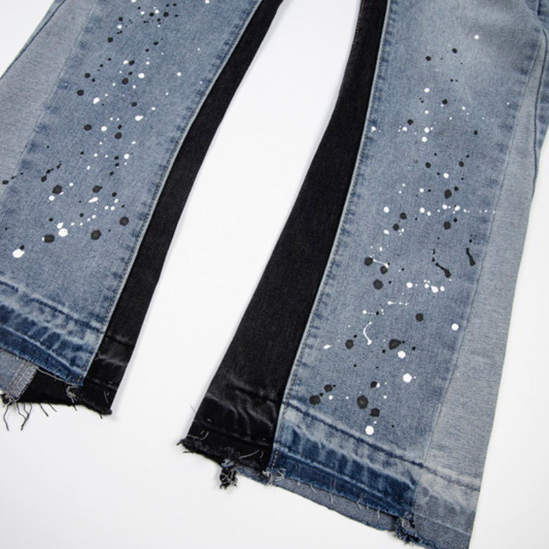 Men's Jeans Streetwear Splash Ink Men Women Patchwork Punk Hip Hop Pants Flared 2023 Spring Destroyed Ripped 230909