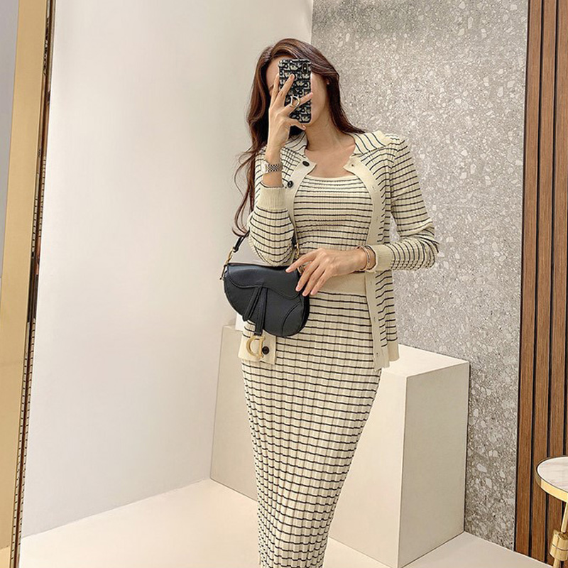 Two Piece Dress Summer Korean Knitting 3 Pieces Set Women Knitted Sling + Cardigan And Pencil Skirts Casual Simple Office Lady Skirt Suit 2024