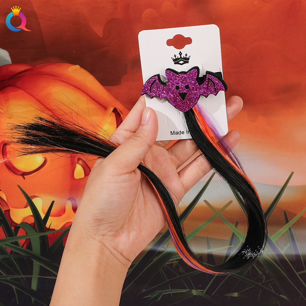 Halloween Wig Hair Clip Bat Pumpkin Funny Hairpins Party BB Clip Headdress Baby Girls Wig Pigtail Headwear 2650