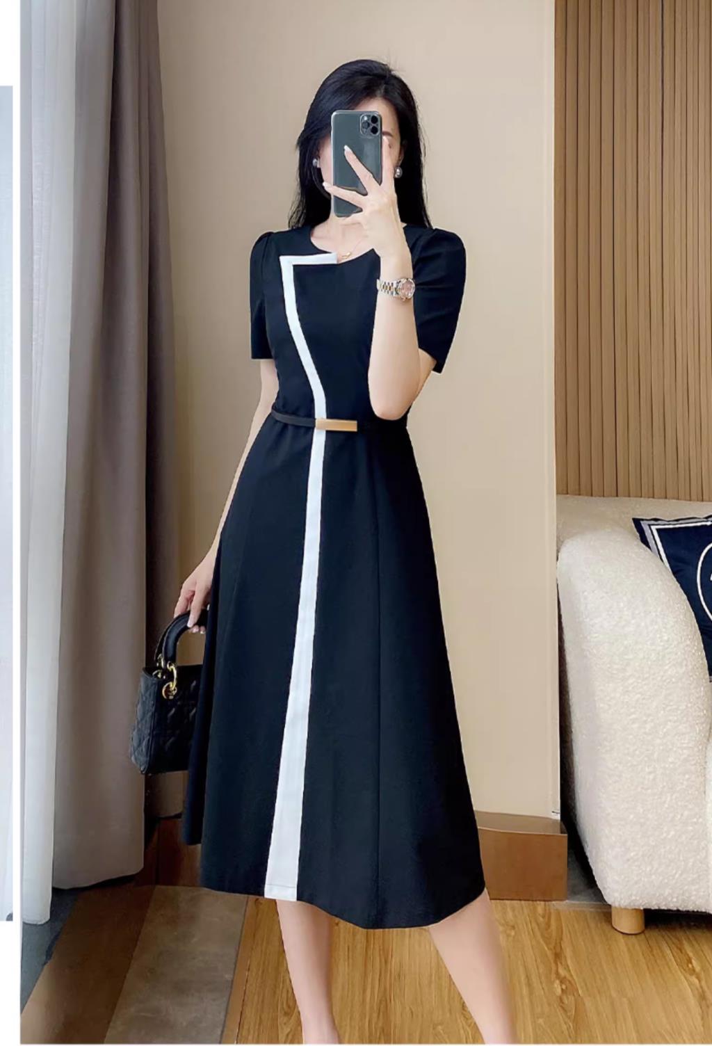 Basic Casual Dresses Summer Elegant Color Blocking Vintage Dress Women Simple Basic Office Dresses Big Swing A-line Casual Party Vestidos 2024