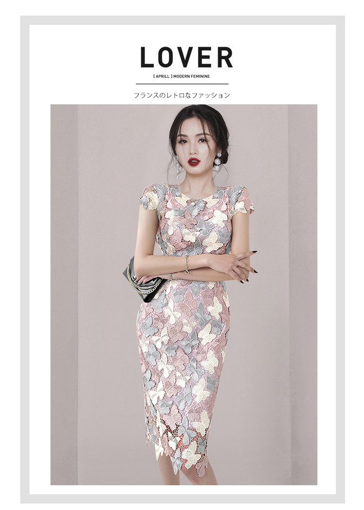 Basic Casual Dresses Summer Elegant Chic Lace Dresses Women Korean Retro Vestidos Fashion Color Blocking Office Party Casual Dress