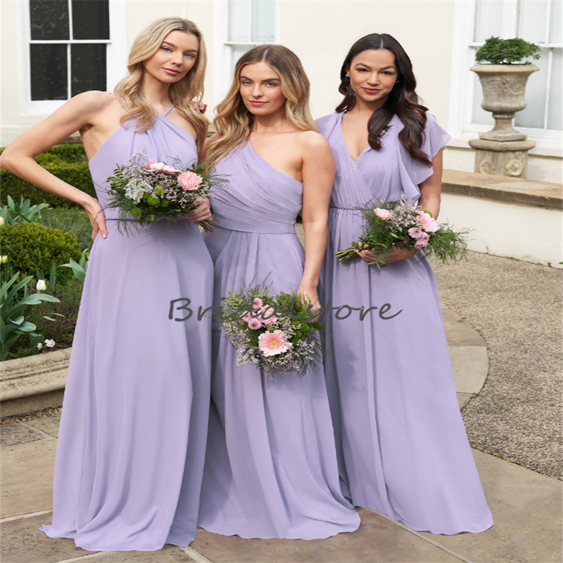 Mix Lavender Lilac Bridesmaid Dress Multiple Boho Beach Chiffon Maid Of Honor Floor Length 2023 Elegant Wedding Guest Party Wear Formal Occasion Bride