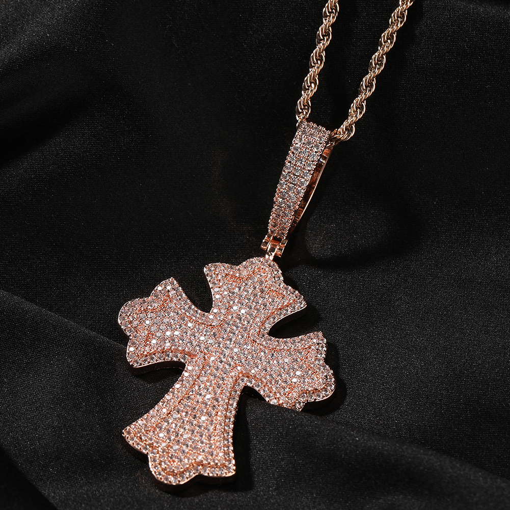 Hip Hop Large Cross Pendant Necklace 5A CZ Stones 18k Real Gold Plated Religion Jewelry