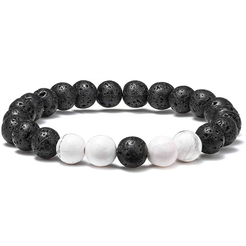 Black Lava Stone Beads Bracelet Natural Stone Rose Quartz Tiger's Eye turquoise Bracelet Stretch Jewelry For Women Men