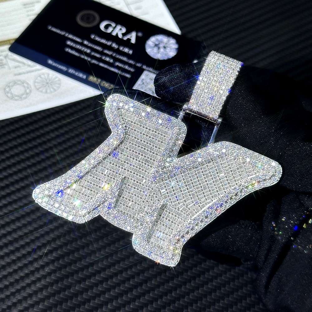 Necklace Iced Out Moissanite Dia Sier Round Mix Baguette Initial m Letter Pendant with 8mm Cuban Chain