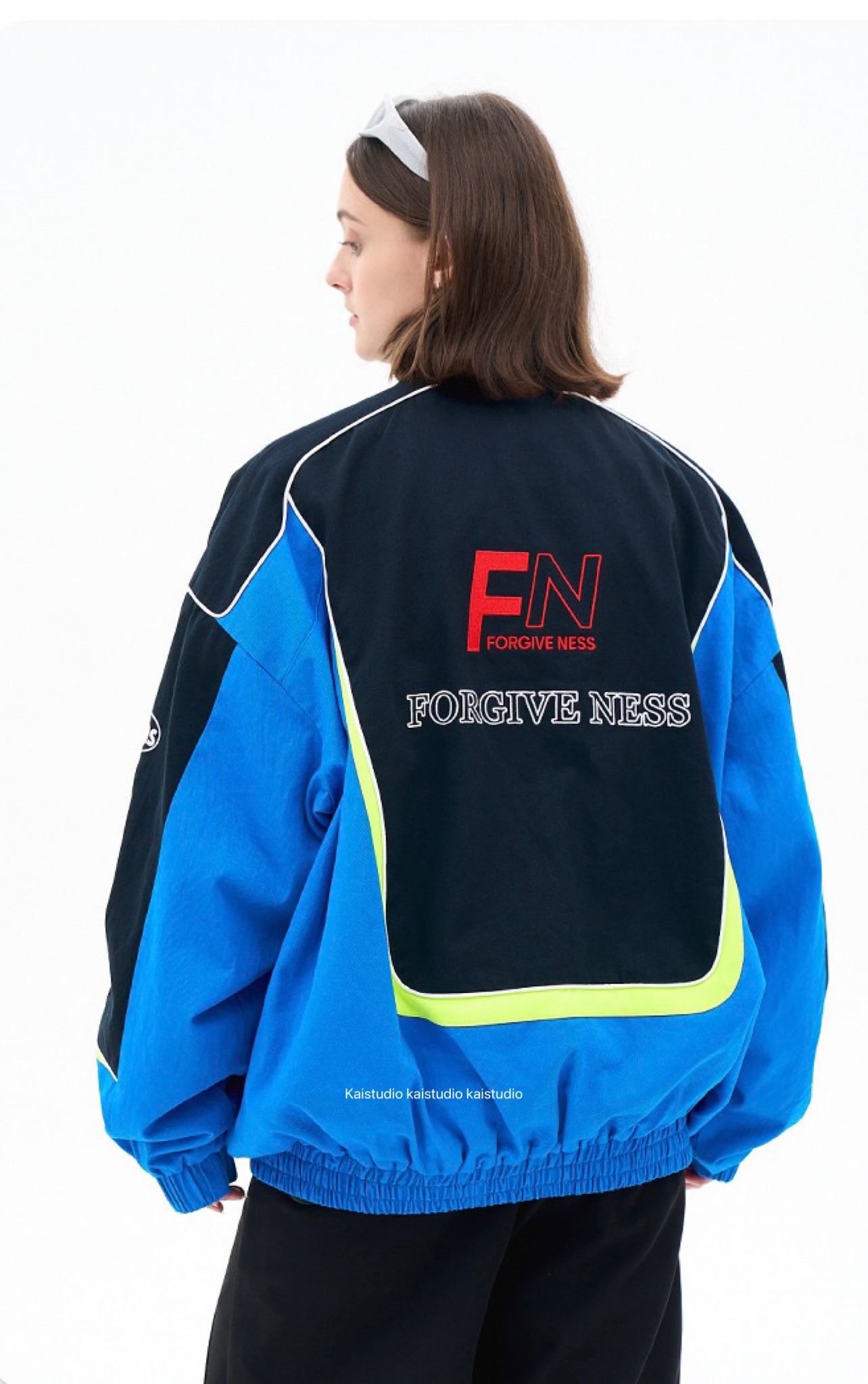 2023 Autumn/Winter Design Blue Racing Suit Casual Versatile Loose Fashion Polo Collar Charge Coat Jacket