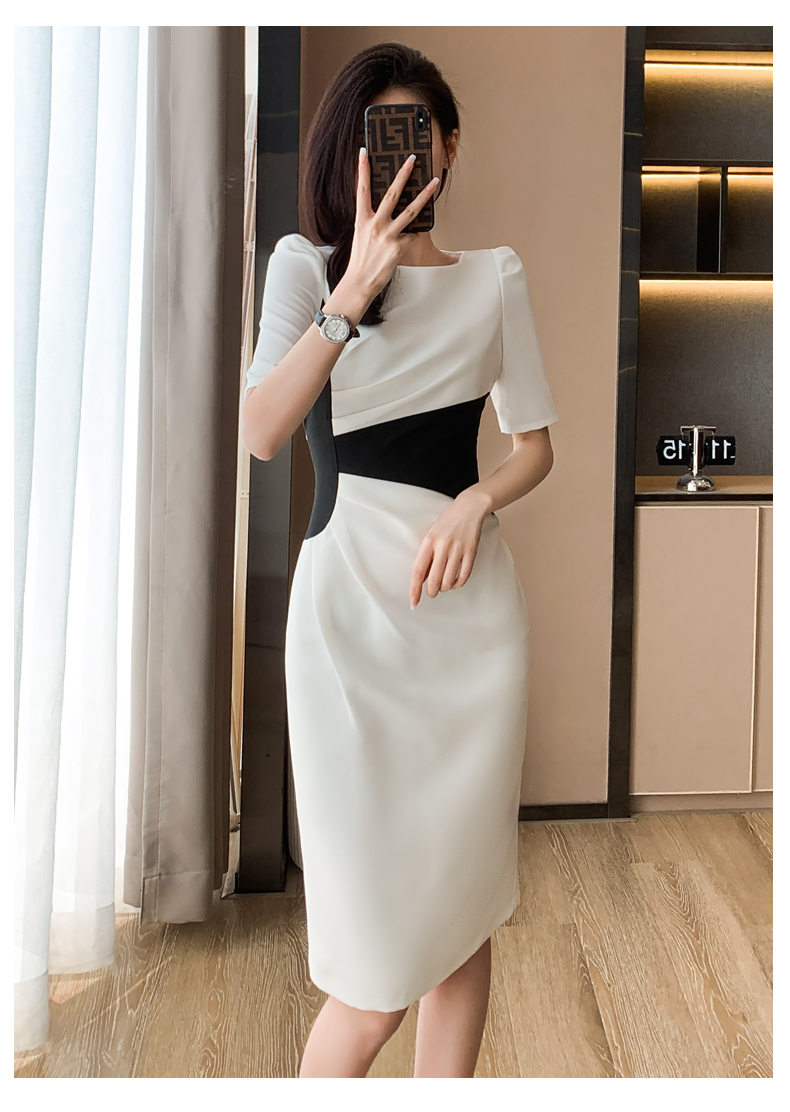 Basic Casual Dresses Summer New O-Neck Vintage Vestidos Simple Chic Color Blocking Bodycon Office Casual Dress Women Sheath Pencil Dresses 2024