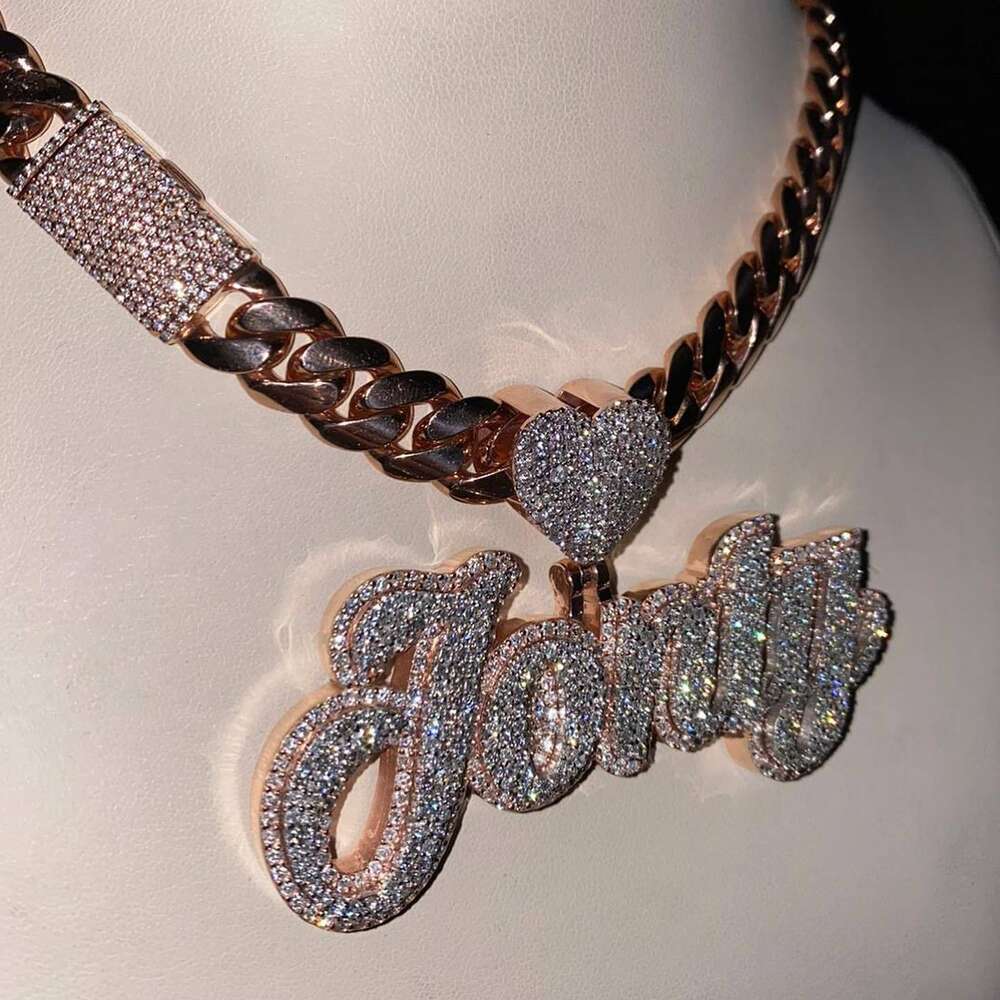 necklace moissanite chain Hip Hop Moissante Jewelry Women Custom Iced Out Name Pendant Sier Cuban Rose Gold