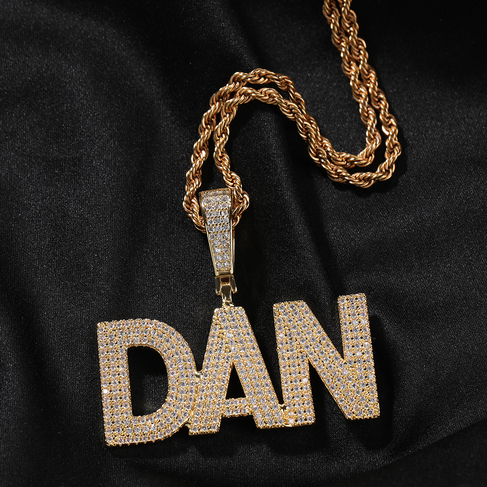 Hip Hop Custom A-Z Letters 0-9 Numbers Pendant Necklace 3 Rows 5A Zircons Men Women Jewelry Gift