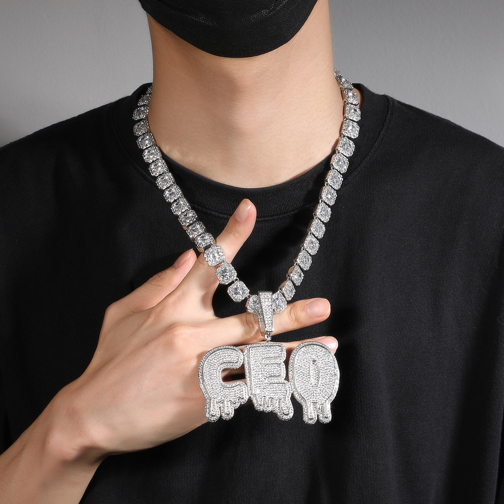 Hip Hop Custom A-Z Large Waterdrop Letters Name Pendant Necklace 18k Real Gold Plated Men Jewelry