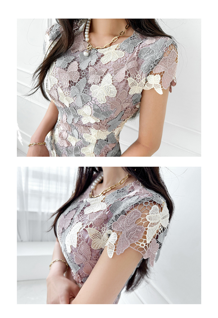 Basic Casual Dresses Summer Elegant Chic Lace Dresses Women Korean Retro Vestidos Fashion Color Blocking Office Party Casual Dress