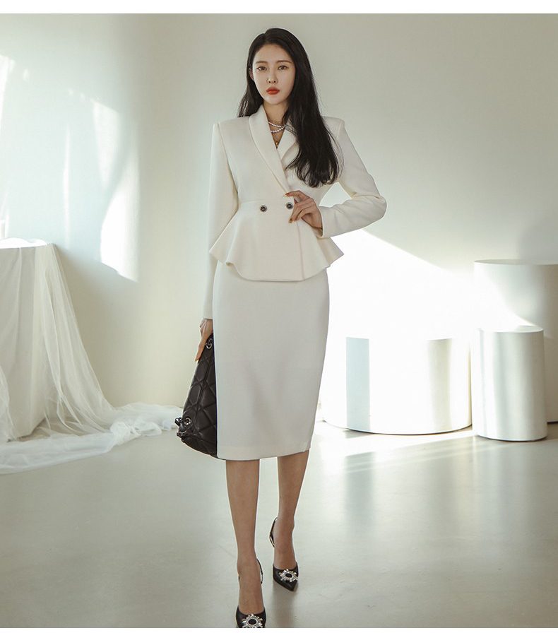 Two Piece Dress Spring New Profession Set Women Coat Crop Top And High Waist Bodycon Pencil Skirts Korean Slim Chic Office Lady Skirt Suits 2024