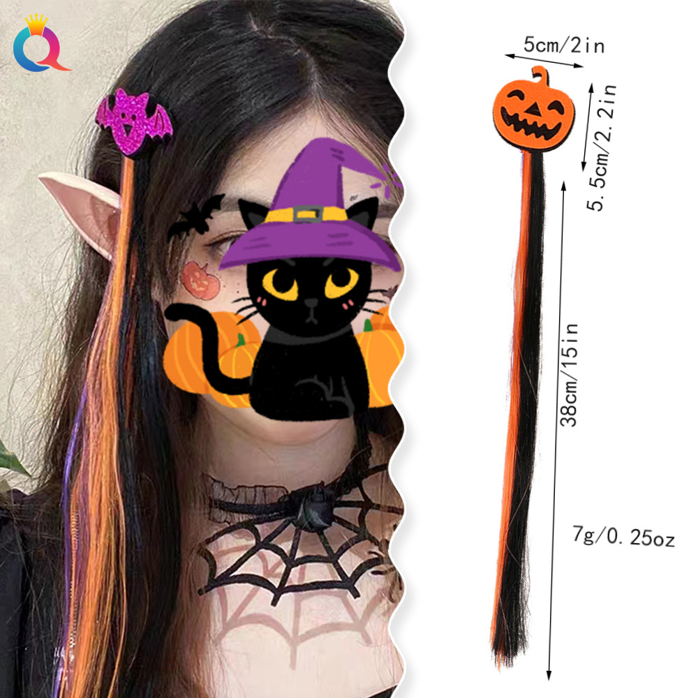 Halloween Wig Hair Clip Bat Pumpkin Funny Hairpins Party BB Clip Headdress Baby Girls Wig Pigtail Headwear 2650