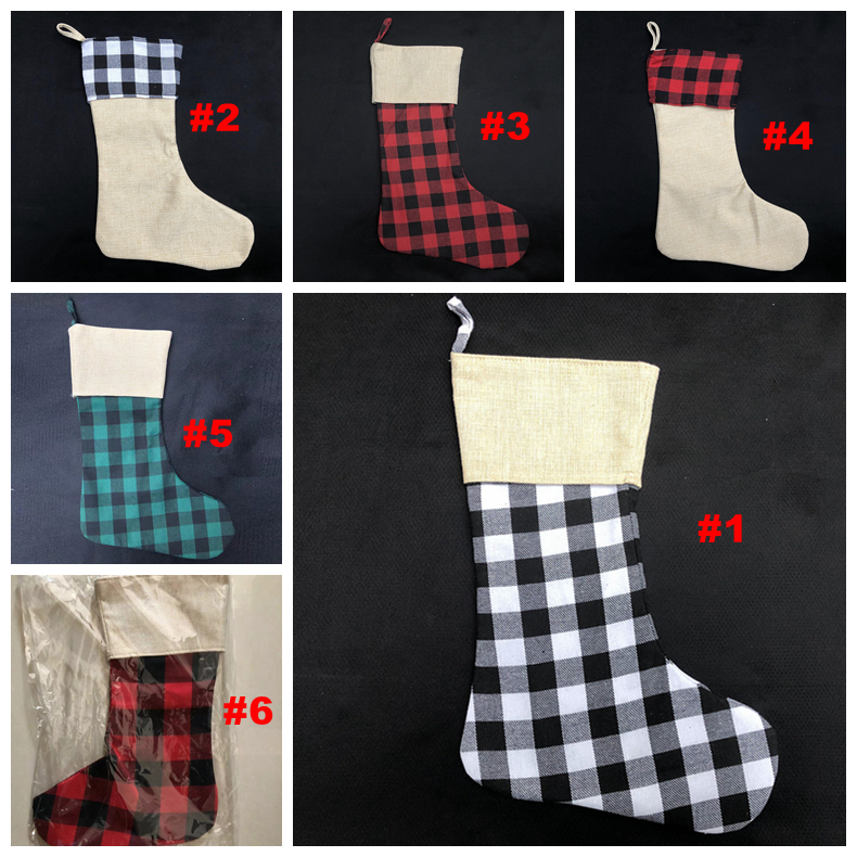 Plaid Christmas Stocking Sublimation Blank Buffalo Xmas Gift Candy Socks Santa Stockings Christmas Tree Ornament