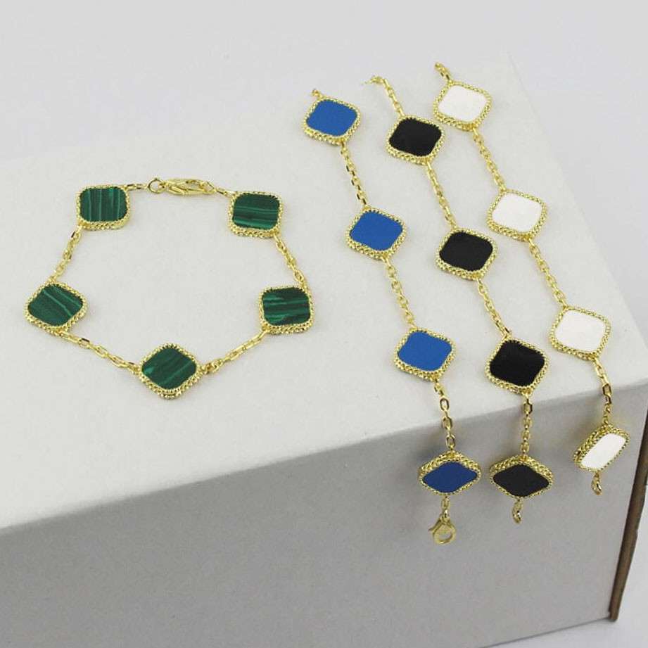 Fashion Classic 4 / Four Leaf Clover Charm Bracelets Five Flower Bangle Chain 18K gold Gold Agate Shell Mother-of-Pearl for Women Girl Wedding Mother' Day Jewelry gift