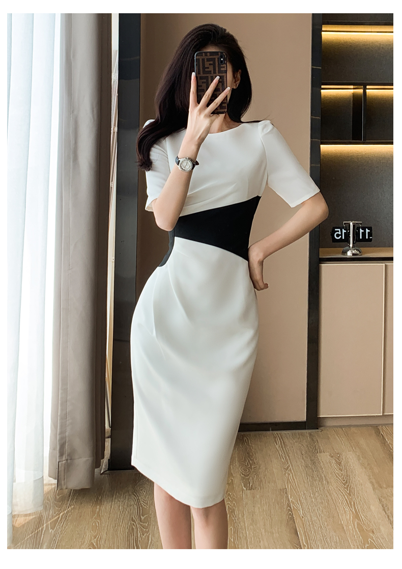 Basic Casual Dresses Summer New O-Neck Vintage Vestidos Simple Chic Color Blocking Bodycon Office Casual Dress Women Sheath Pencil Dresses 2024