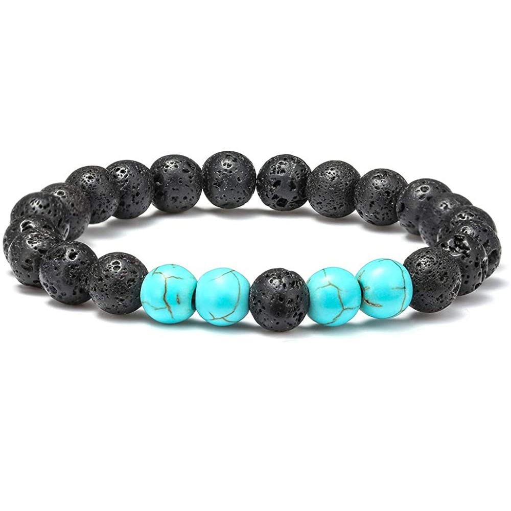 Black Lava Stone Beads Bracelet Natural Stone Rose Quartz Tiger's Eye turquoise Bracelet Stretch Jewelry For Women Men
