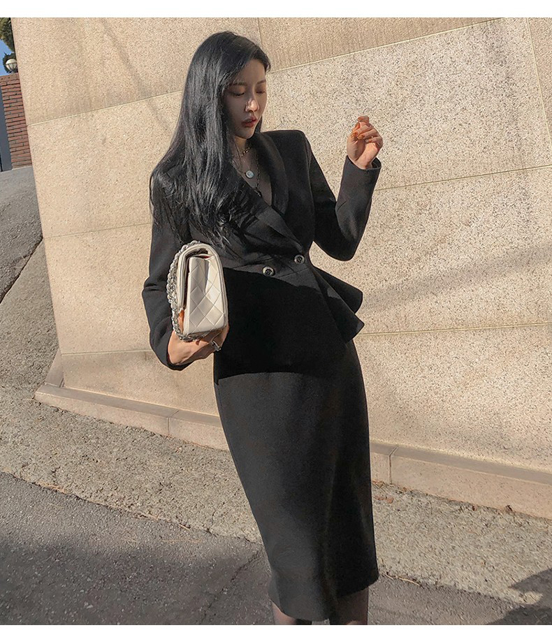 Two Piece Dress Spring New Profession Set Women Coat Crop Top And High Waist Bodycon Pencil Skirts Korean Slim Chic Office Lady Skirt Suits 2024