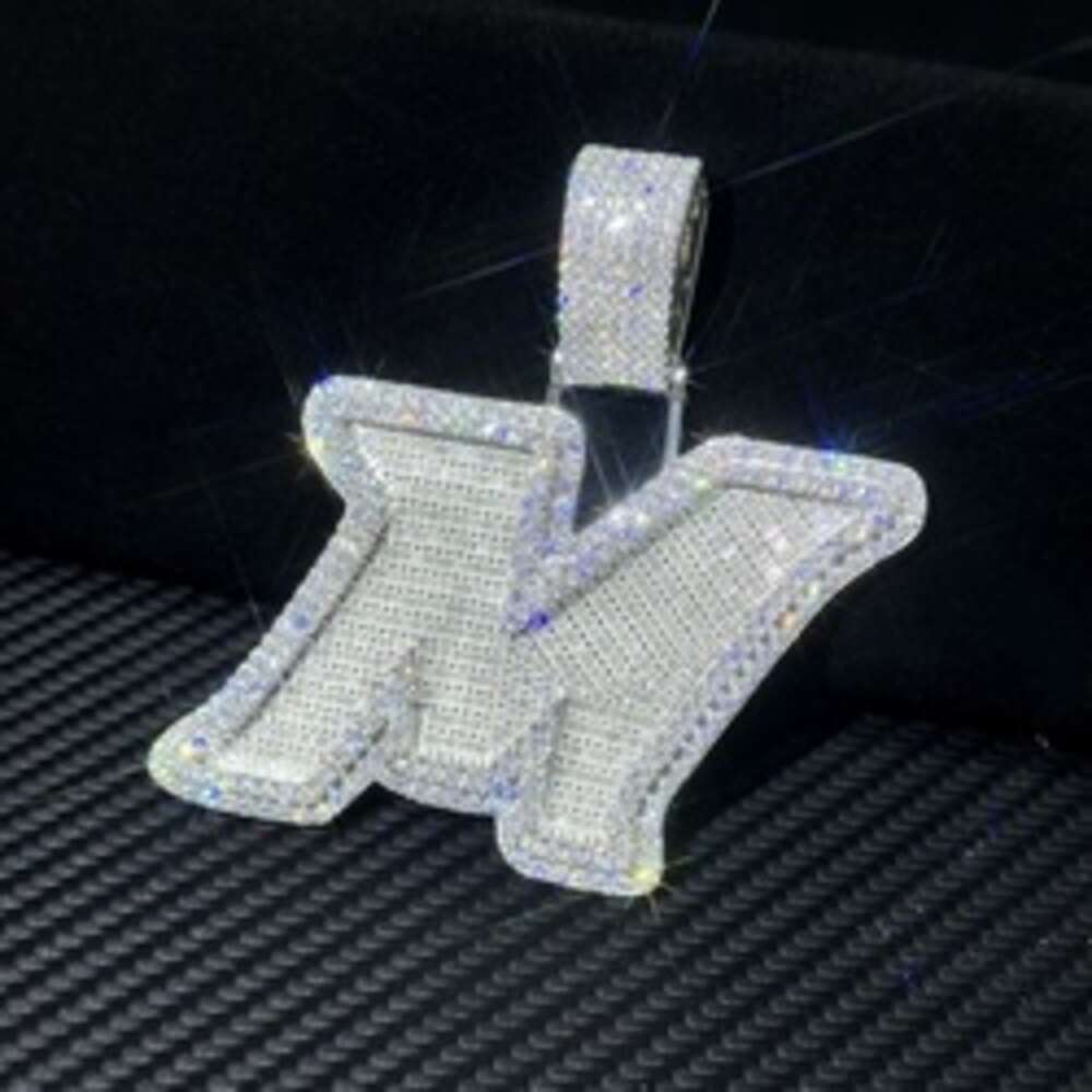 Necklace Iced Out Moissanite Dia Sier Round Mix Baguette Initial m Letter Pendant with 8mm Cuban Chain